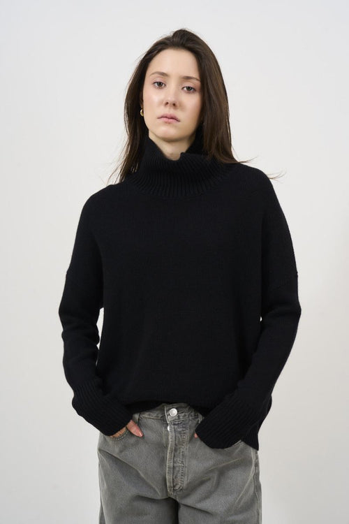 Maglione donna Heidi a collo alto in cashmere nero - 1