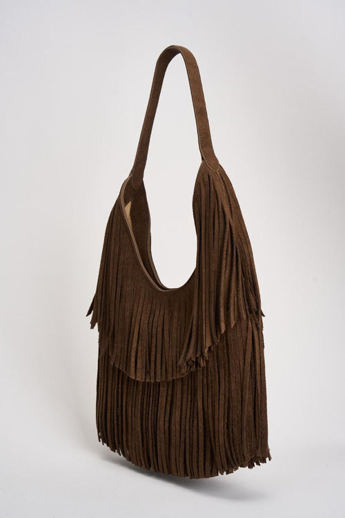 Borsa donna a spalla con frange marrone - 2