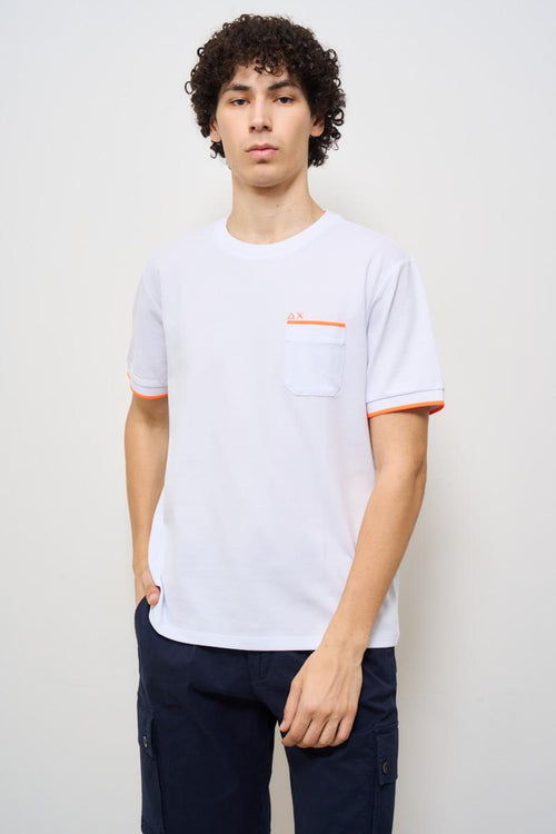 T-shirt uomo girocollo bianca e arancione - 1