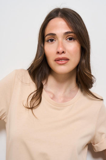 T-shirt donna beige con strass - 3