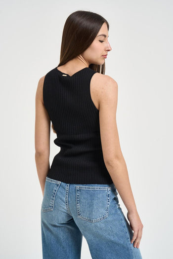 Top donna in maglia a costine nero - 3