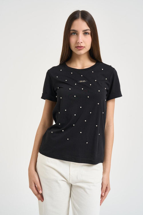 T-shirt donna con strass nera