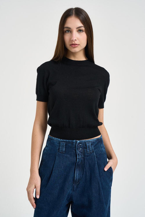 Maglia donna manica a sbuffo nera