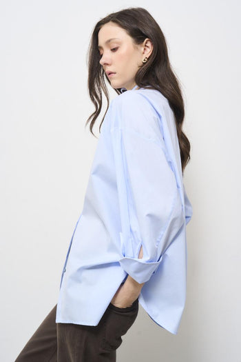 Camicia donna over celeste - 7