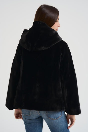 Ecopelliccia donna corta nera - 3
