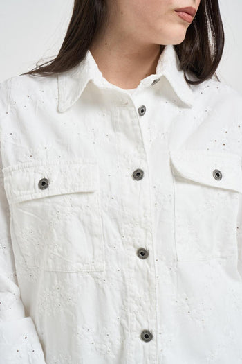 Camcia donna con ricami in denim bianco - 3