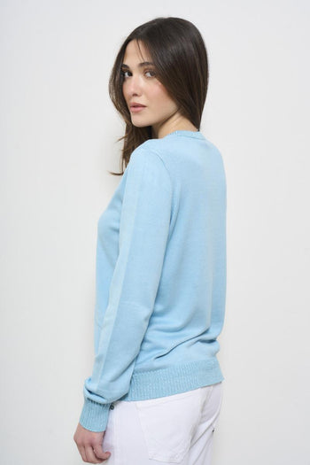 Women's light blue crew neck sweater - 4