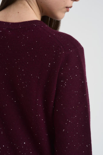 Maglia donna girocollo con strass bordeaux - 4