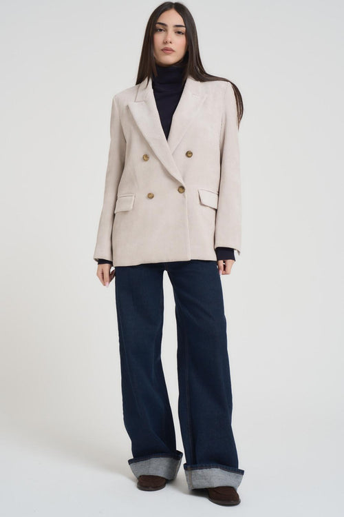 Giacca donna doppiopetto in velluto panna