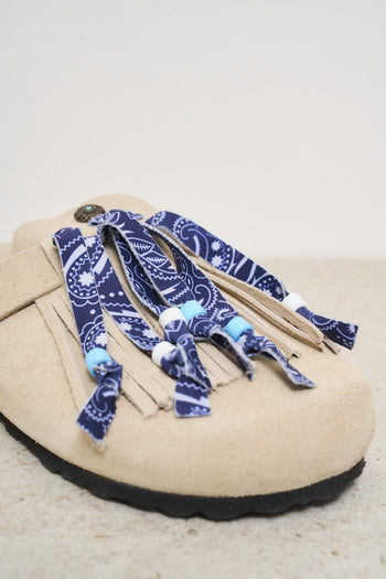 Sabot donna in suede bianca con frange - 4