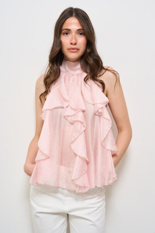 Top donna con rouches rosa.