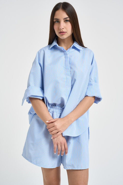 Camicia donna a righe azzurre e bianche