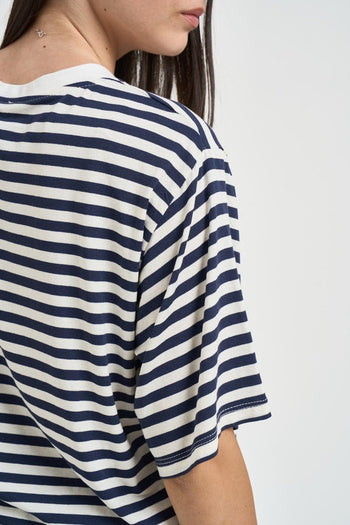T-shirt donna a righe blu e panna - 4