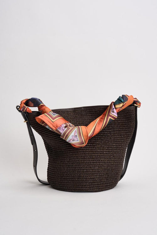 Borsa donna marrone con foulard multicolor
