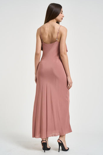 Abito donna lungo con volant rosa - 4