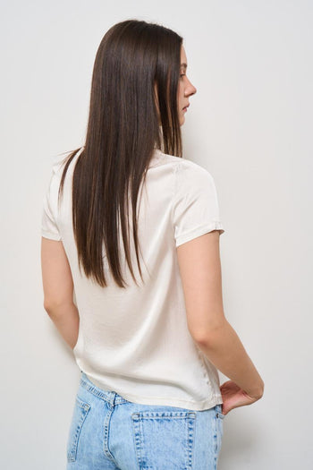 T-shirt donna girocollo panna satinata - 3