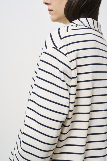 Women's single-breasted white and blue striped jacket - 6