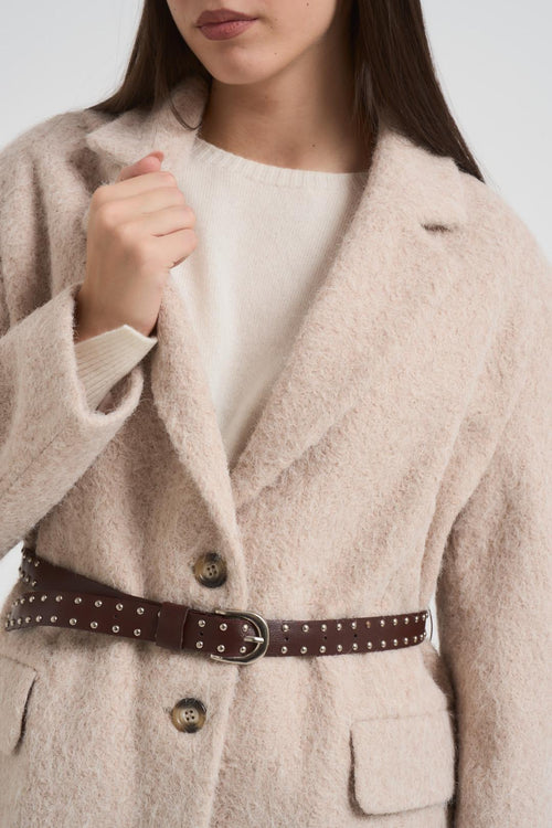 Giacca cappotto donna bouclé beige - 2