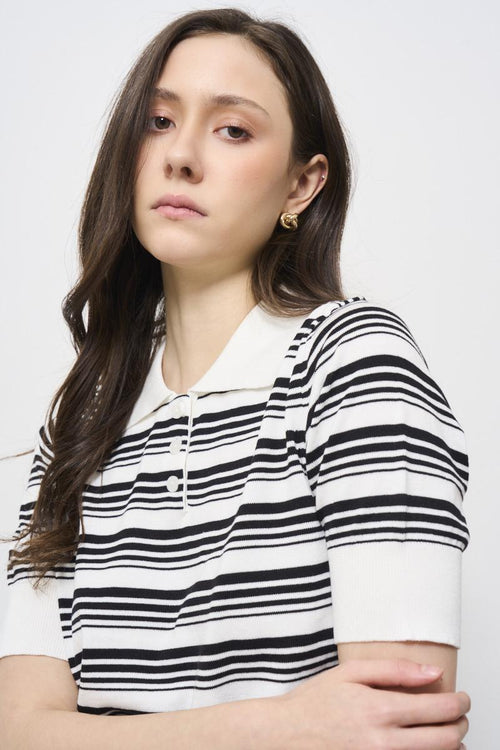 Women's black striped polo shirt - 2