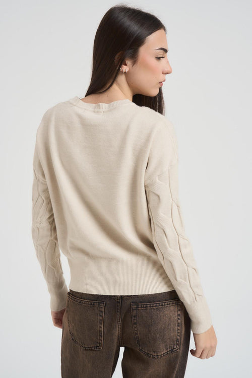 Maglia donna a trecce panna - 2