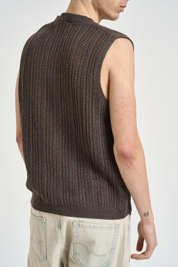 Gilet uomo in maglia traforata marrone - 4