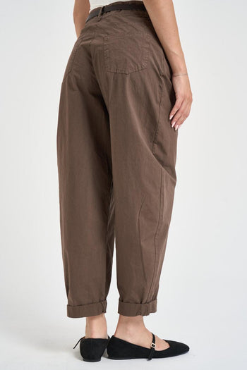 Pantalone donna barrel fit marrone - 4