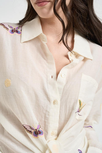 Camicia donna in tessuto leggero con dettagli ricamati - 3