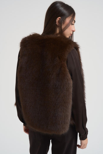 Gilet donna in ecopelliccia marrone - 5