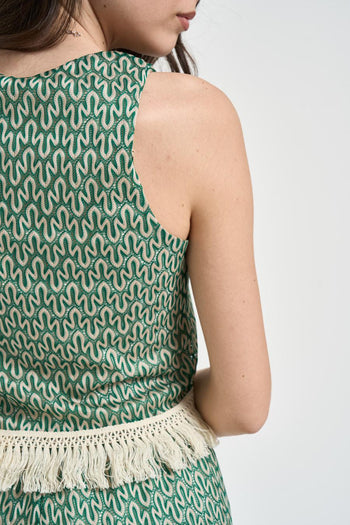 Top donna verde e panna con frange - 4