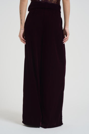 Pantalone donna a palazzo in velluto bordeaux. - 5