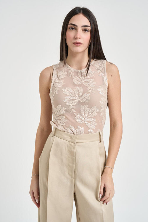 Top donna in pizzo burro