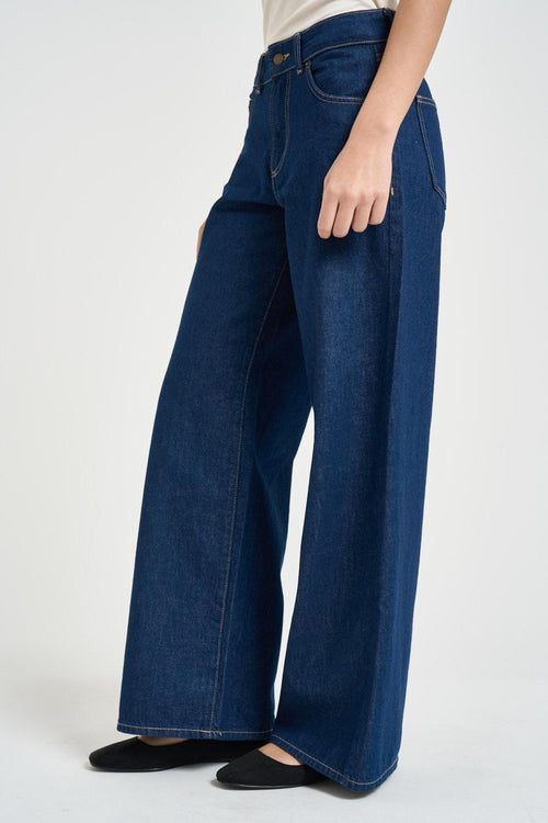 Jeans donna wide leg in denim scuro - 2