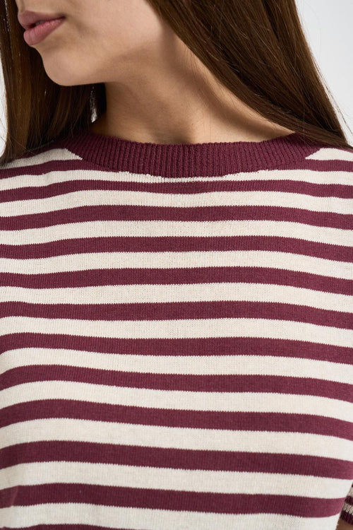 T-shirt donna in maglia a righe rossa - 2