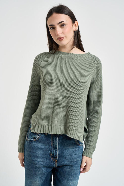 Maglia donna con spacchi verde militare - 1