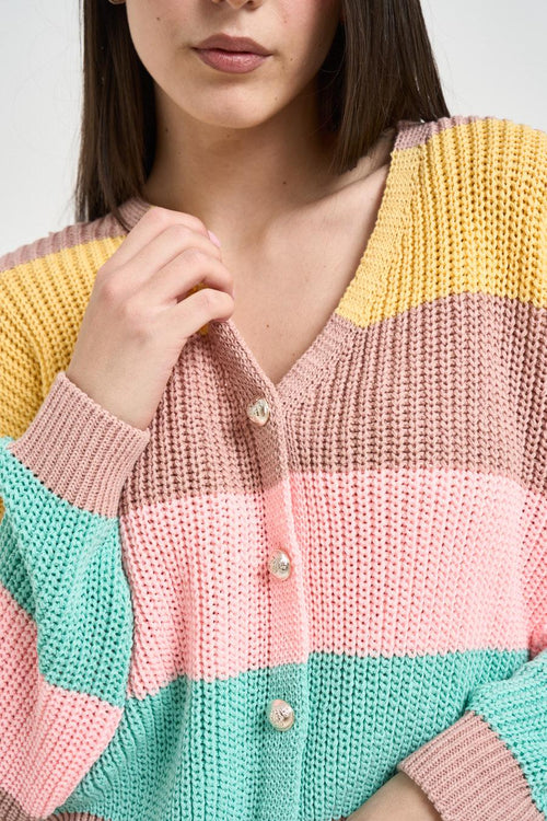 Cardigan donna a righe multicolor - 2