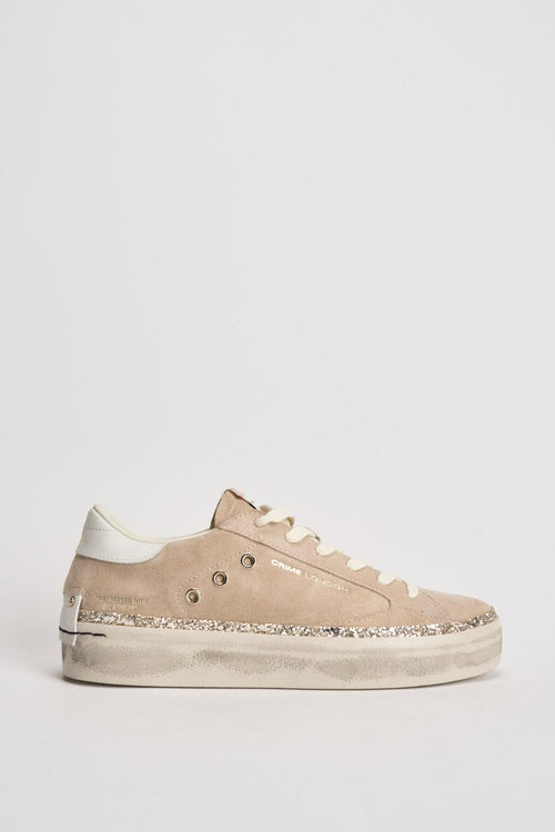 Sneakers donna in suede beige con glitter oro