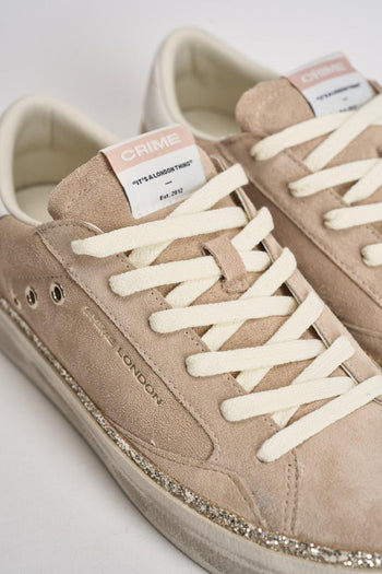 Sneakers donna in suede beige con glitter oro - 4