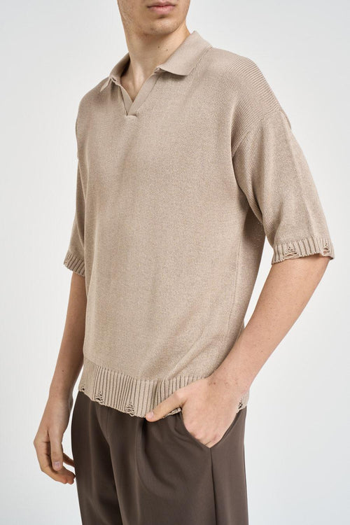 Polo uomo in maglia beige - 2