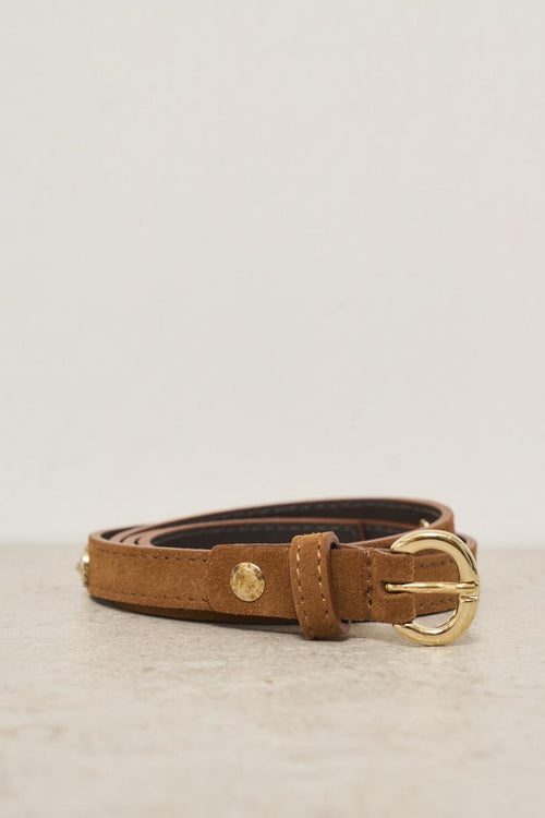 Cintura donna in suede cammello con borchie