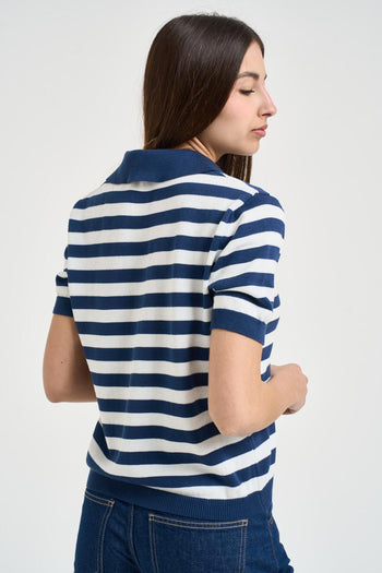 Polo donna in maglia a righe blu - 3