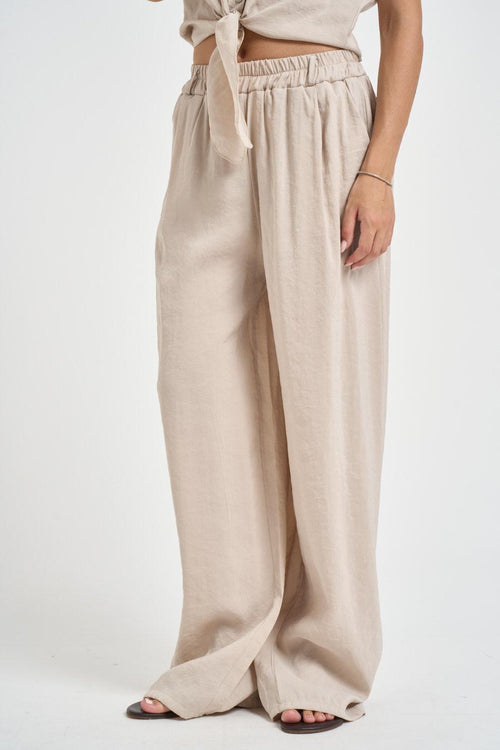 Pantalone donna a gamba ampia sabbia - 1
