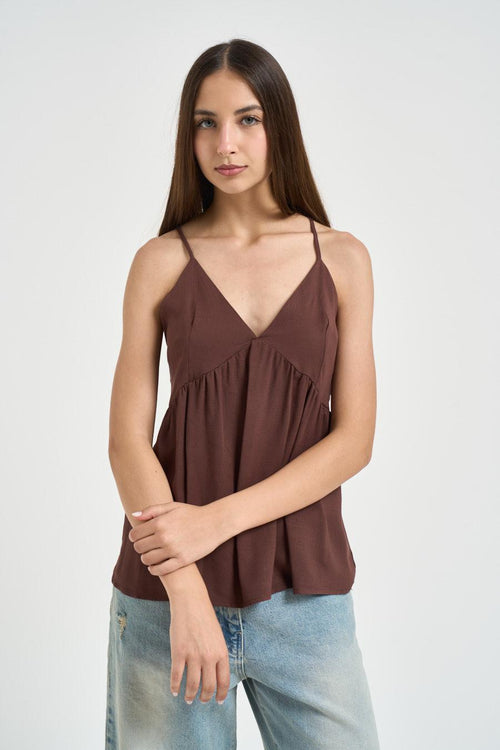 Top donna con scollo a V marrone - 1