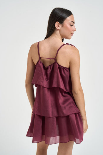 Abito donna a balze bordeaux - 4