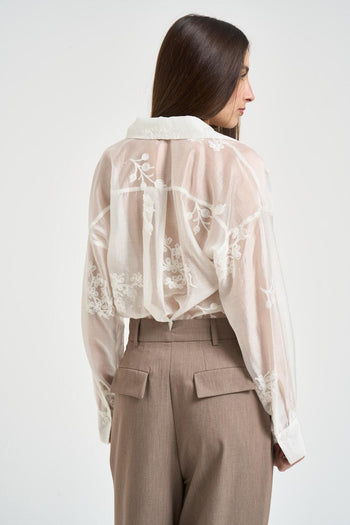 Camicia donna panna con ricami - 4
