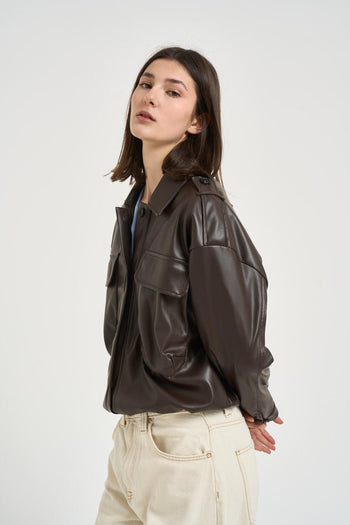 Giacca donna in ecopelle moro - 3