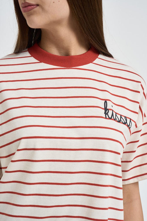 T-shirt donna panna a righe rosse - 2