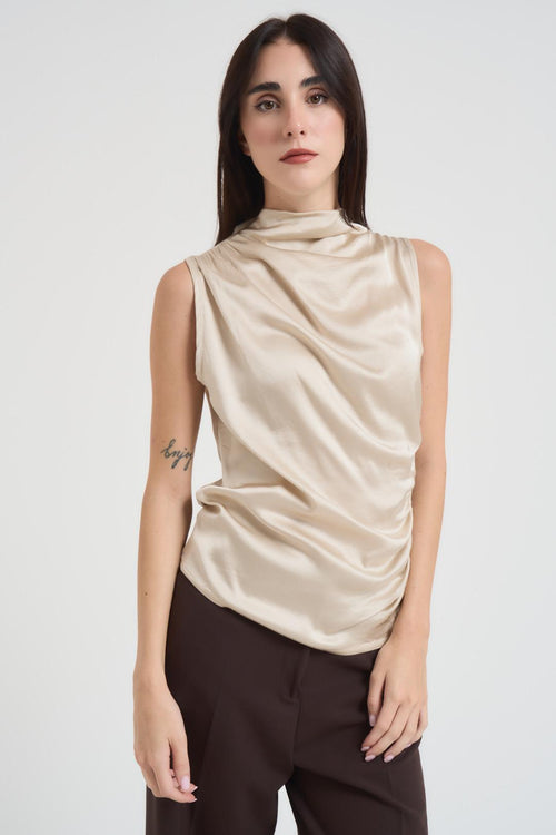 Top smanicato collo alto donna panna - 2