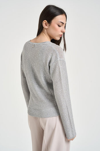 Maglia donna scollo a V argento - 4