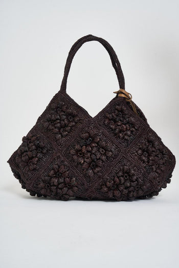 Borsa donna in rafia a spalla marrone - 4