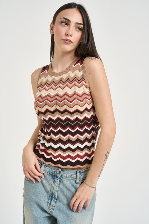 Top donna fantasia zig-zag marrone